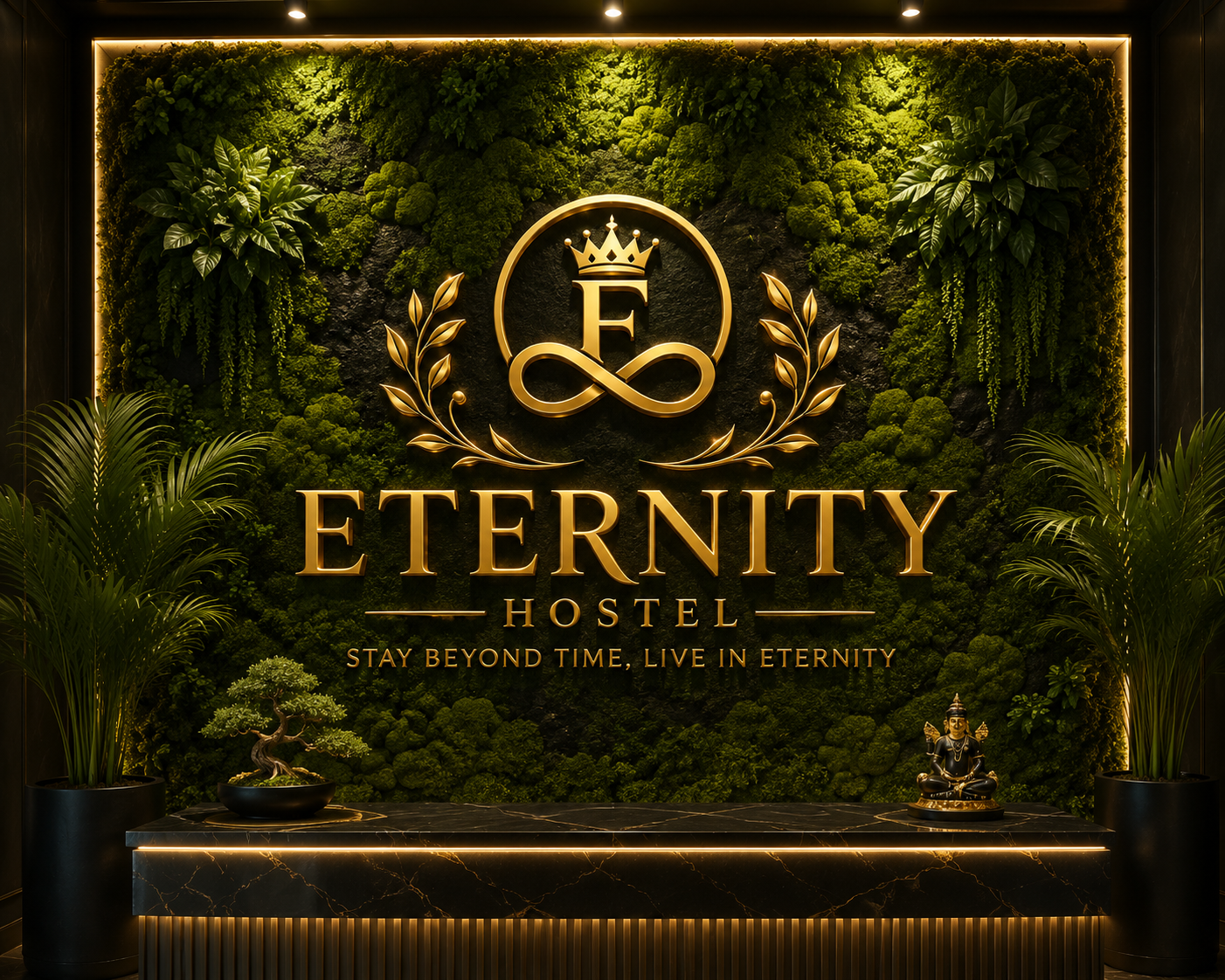 Eternity Hostel Luxury Botanical Reception Wall